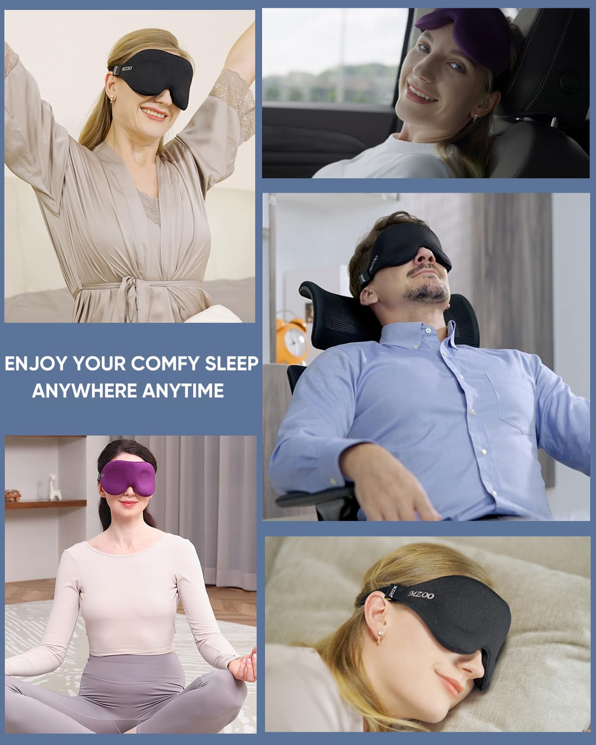 MZOO Sleep Eye Mask for Men Women, Zero Eye Pressure 3D Sleeping Mask, 100% Light Blocking Patented Design Night Blindfold, Soft Eye Shade Cover for Travel, Black