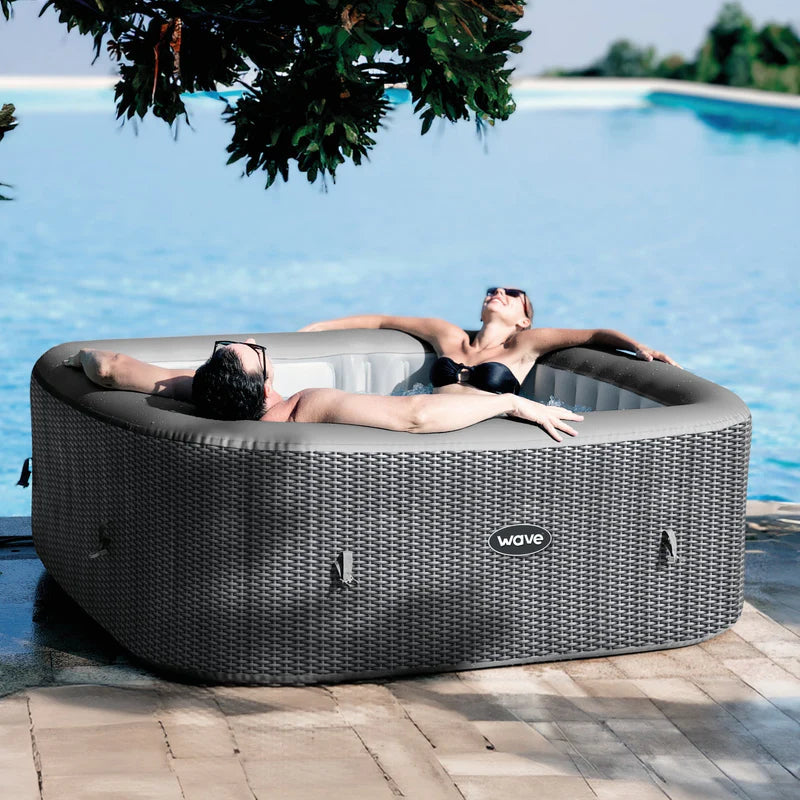 Wave Spa Pacific Square 4 or 6 Person Inflatable Hot Tub With Built-In Integrated Heater-Purely Relaxation