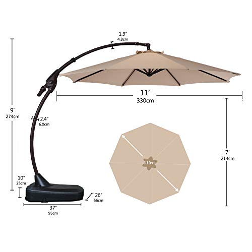 Grand patio Outdoor 11 FT Offset Umbrella, Aluminum Cantilever Patio Umbrella, Round Canopy Shade Umbrella with Weighted Base for Pool, Garden, Backyard, Yard (Champagne)