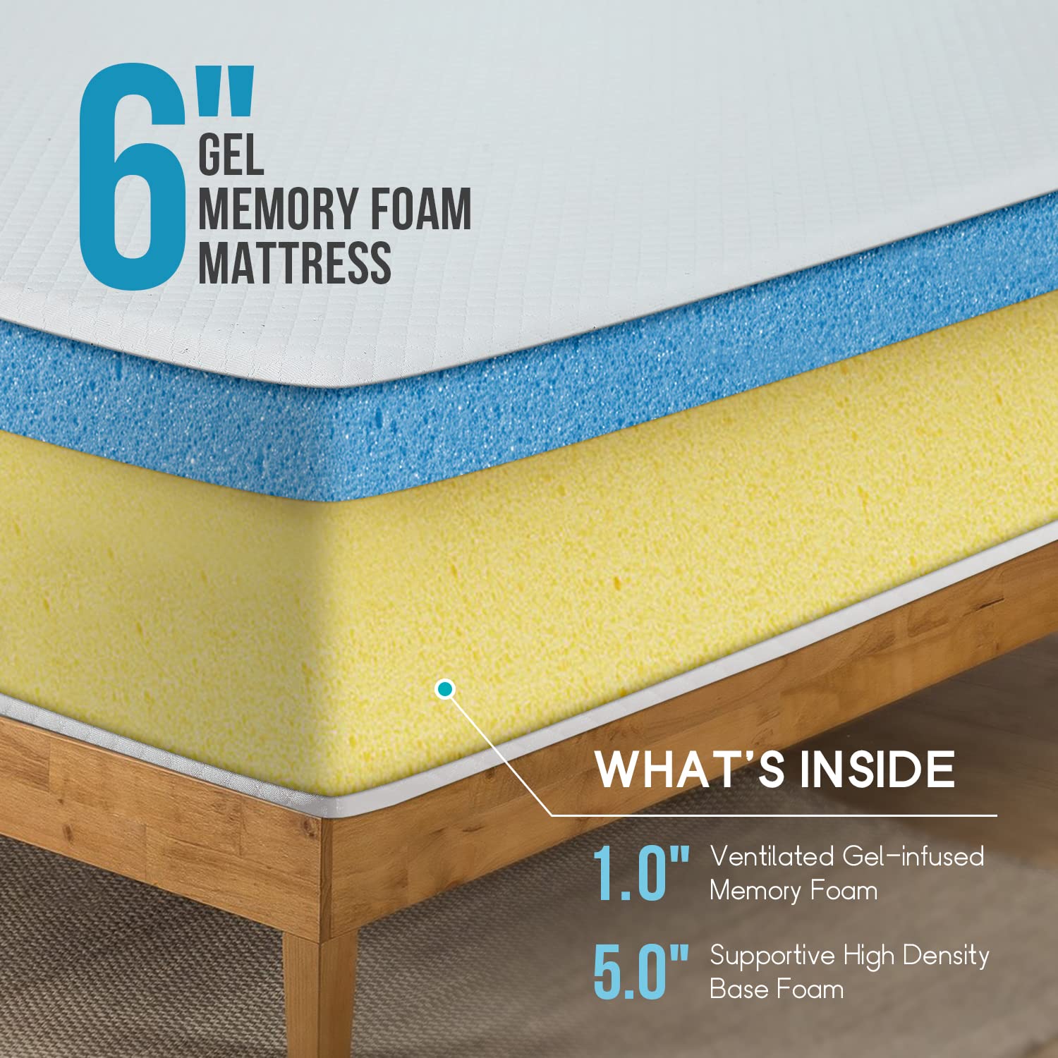 PayLessHere 6 Inch Queen Gel Memory Foam Mattress Fiberglass Free 