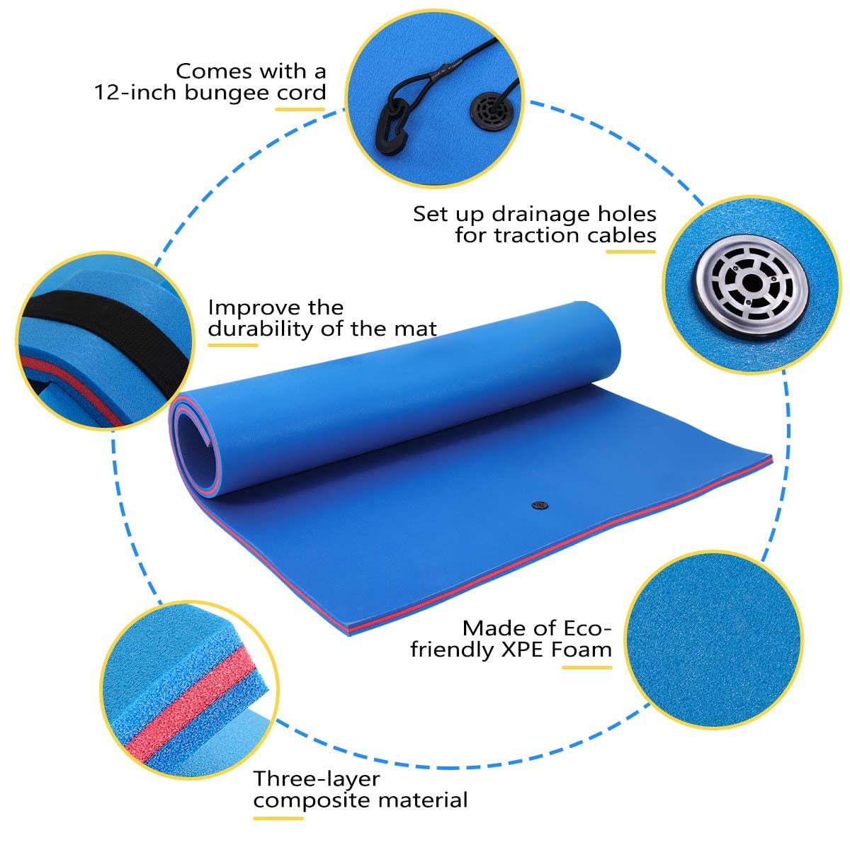 3 Layers XPE Foam Floating Mat Water Mat, 9/12/18 Ft Tear