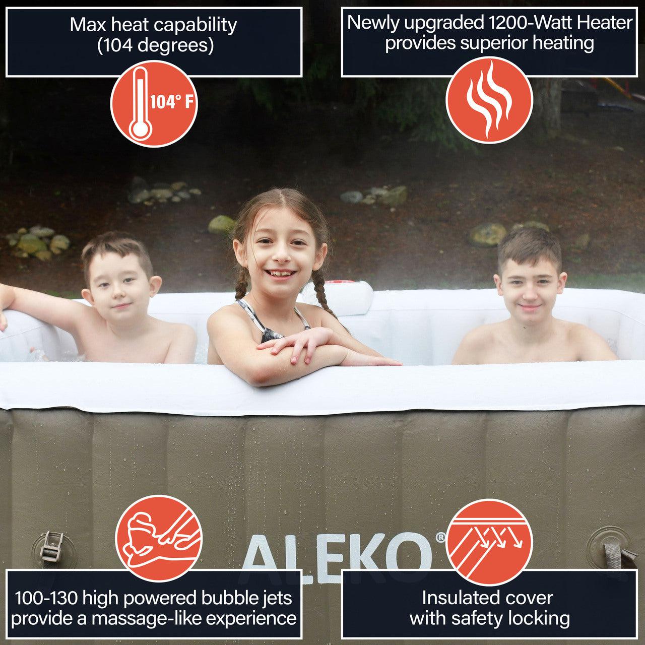 ALEKO 4 Person Brown 160 Gallon Square Inflatable Jetted Hot Tub with Cover - Purely Relaxation