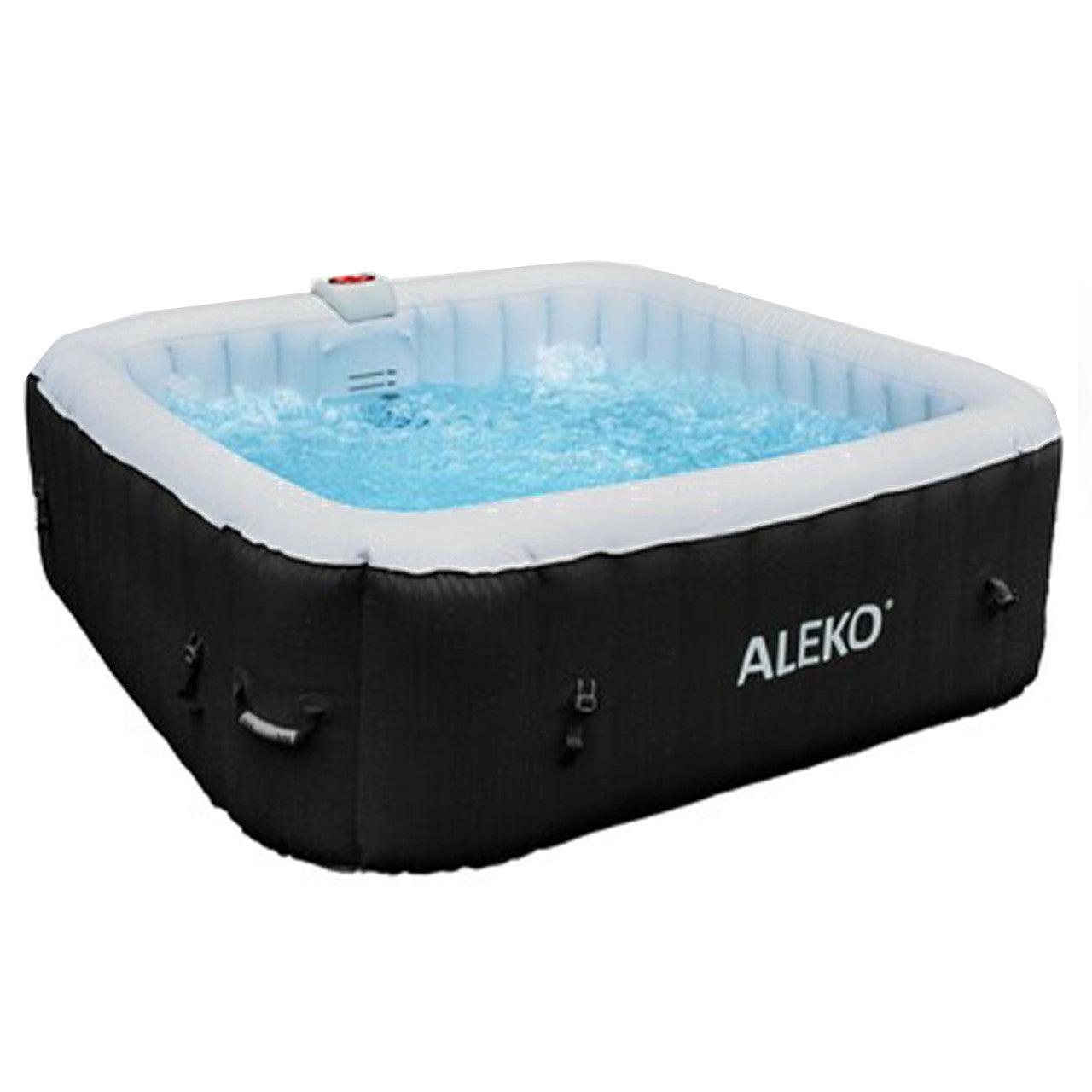 ALEKO 6 Person Black and White 265 Gallon Square Inflatable Jetted Hot ...