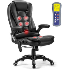 Ergonomic Massage Office Chair High Back Black PU Leather Heating